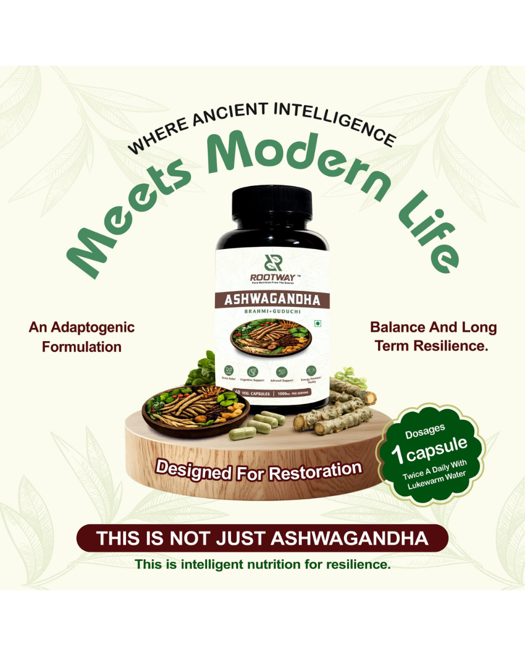 Ashwagandha Capsules with Brahmi & Guduchi – Stress Relief, Mental Clarity & Immunity